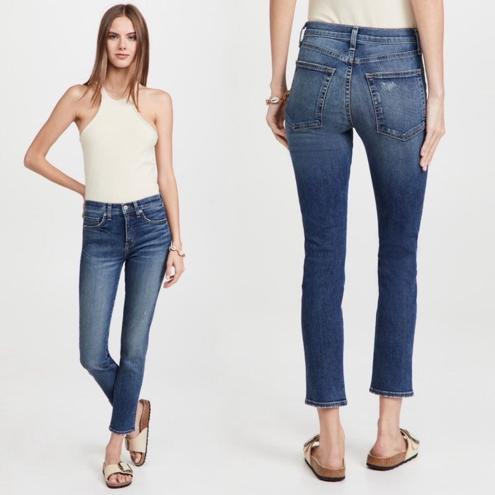 Nili Lotan Mid Rise Straight Leg Slim Jean Denim Distressed Classic Wash Size 26